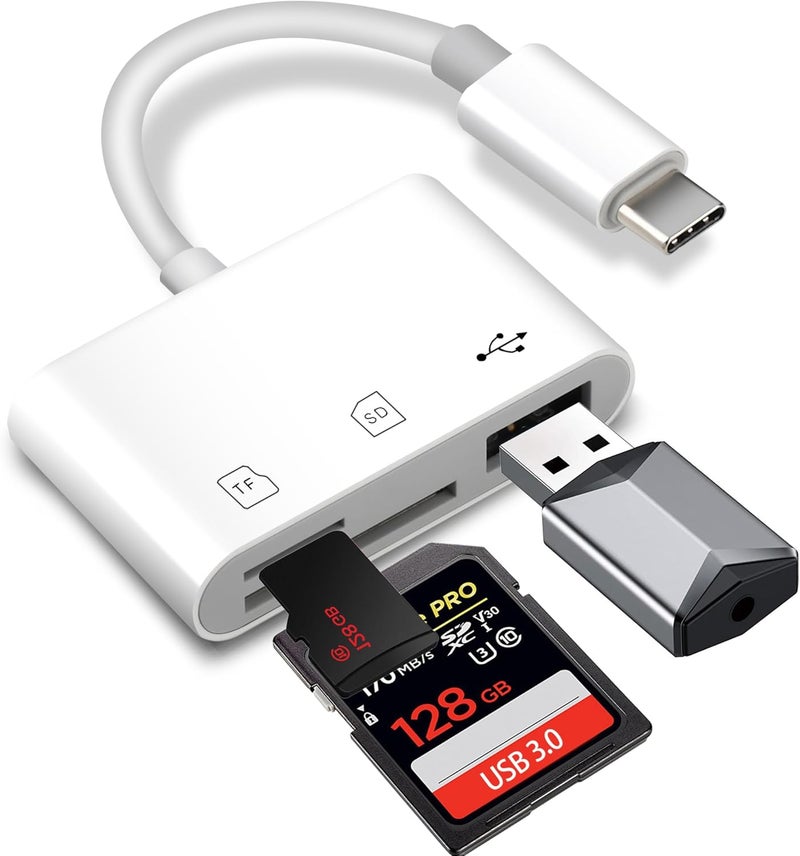 ADRUDY قارئ بطاقة SD USB C، قارئ بطاقة SD لجهاز iPhone 15 16 iPad/Mac/أجهزة Android، قارئ بطاقة ذاكرة 3 في 1 مع SD/MicroSD ومنفذ USB، توصيل وتشغيل - Image 1